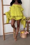 Sexy Casual Solid Color Ruched Off Shoulder Waist Skirt Dresses