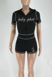 Sexy Casual Sportswear Y2k Zipper Cardigan Contrast Zipper Collar Short Sleeve Two Pieces