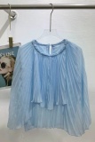 Irregular Pleated Irregular Hem O Neck Tops