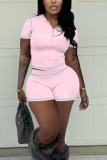 Sexy Casual Sportswear Y2k Zipper Cardigan Contrast Zipper Collar Short Sleeve Two Pieces