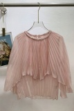 Irregular Pleated Irregular Hem O Neck Tops