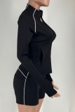 Casual Street Sportswear Solid Color Cardigan Zipper Cardigan Collar Long Sleeve Two Pieces