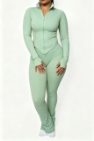 Casual Sportswear Solid Color Cardigan Collar Long Sleeve Two Pieces