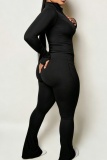 Casual Sportswear Solid Color Cardigan Collar Long Sleeve Two Pieces