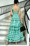 Plaid Gingham Print Spaghetti Strap Cake Skirt Dresses