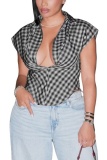 Plaid V Neck Tops