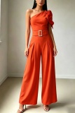 Casual Daily Solid Color One Shoulder Regular Jumpsuits