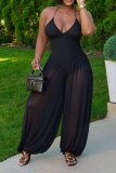 Sexy Street Solid Color Basic Halter Regular Jumpsuits