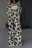 Sexy Casual Daily Leopard Print Leopard Cardigan Collar Long Sleeve Two Pieces