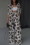 Sexy Casual Daily Leopard Print Leopard Cardigan Collar Long Sleeve Two Pieces