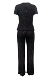 Sexy Street Y2k Solid Color O Neck Short Sleeve Two Pieces