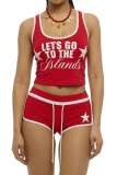 Casual Street Sportswear Letter Print Vests Sleeveless Two Pieces