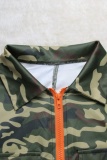 Casual Sportswear Y2k Cutout Camouflage Print Capris Two Lapel Straight Rompers