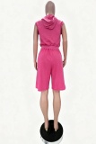 Sexy Casual Y2k Solid Color Capris Hooded Short Sleeve Two Pieces