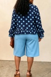 Casual Daily Office lady Polka Dot Flounce Belted V Neck Long Sleeve Two Pieces
