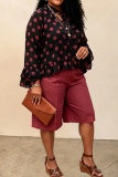 Casual Daily Office lady Polka Dot Flounce Belted V Neck Long Sleeve Two Pieces