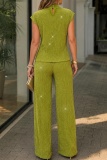 Casual Street Daily Office lady Y2k Solid Color With Belt Half A Turtleneck Short Sleeve Two Pieces