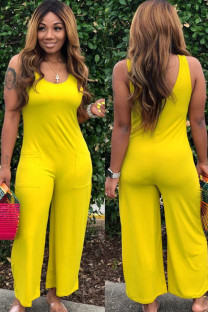 Yellow Sexy Solid Polyester Sleeveless Slip 