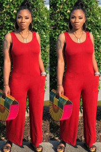 Red Sexy Solid Polyester Sleeveless Slip 