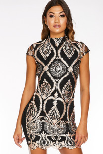 As Show Polyester Celebrities Cap Sleeve Short Sleeves O neck Step Skirt skirt Patchwork Print