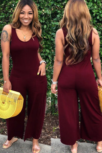 Wine Red Sexy Solid Polyester Sleeveless Slip 