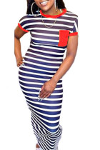 Red Milk. Casual Red Yellow Bat sleeve Short Sleeves O neck Step Skirt Ankle-Length Striped Print Dresses