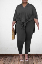 Grey Polyester Sexy O Neck Solid Plus Size 