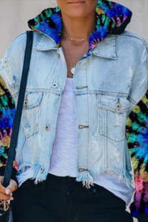 Ombre Gradual Change Print Tie Dye Patchwork Turndown Collar Outerwear
