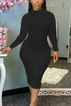 Black Polyester Fashion Sexy adult Ma'am Turtleneck Solid Plus Size 