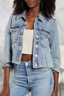 Blue Fashion Sexy Adult Denim Solid Make Old Turndown Collar Outerwear
