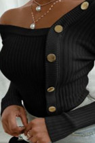 Black Elegant Pit Article Fabrics Solid Oblique Collar Tops