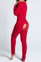 Red Casual Print V Neck Skinny Jumpsuits