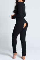 Black Casual Print V Neck Skinny Jumpsuits