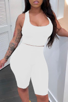 White Fashion Casual Solid Basic U Neck Sleeveless Two Pieces