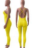 Black Sexy Solid Patchwork Spaghetti Strap Skinny Jumpsuits
