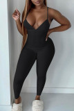 Black Sexy Solid Patchwork Spaghetti Strap Skinny Jumpsuits