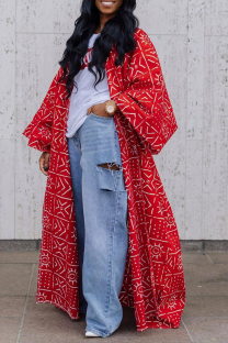 Red Casual Print Split Joint Outerwear