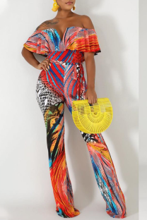 multicolor Fashion Sexy Print Tie-dyed Patchwork Short Sleeve one word collar