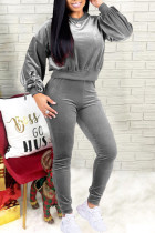 Grey Casual Solid Patchwork Frenulum With Bow O Neck Long Sleeve Two Pieces