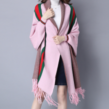 Pink Casual Street Striped Tassel Outerwear