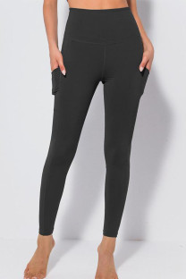 Black Casual Sportswear Solid Split Joint Skinny High Waist Pencil Solid Color Bottoms