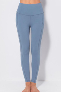 Gray Blue Casual Sportswear Solid Split Joint Skinny High Waist Pencil Solid Color Bottoms