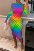 Colour Fashion Casual Print Basic Half A Turtleneck A Line Dresses