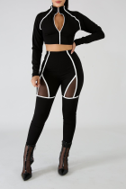 White Sexy Solid Hollowed Out Zipper Collar Long Sleeve Two Pieces