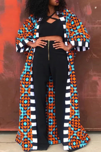 Red Blue Casual Bohemian Vintage Print Patchwork Outerwear