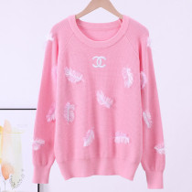 Pink Fashion Celebrities Letter Embroidered Split Joint O Neck Tops