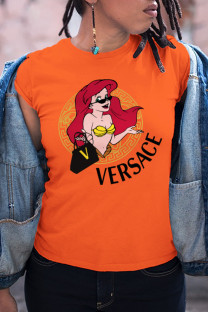 Orange Street Cute Character Split Joint O Neck T-Shirts