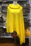 Yellow Fashion Casual Solid Slit Asymmetrical Turtleneck Tops