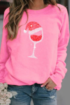 Pink Casual Print Split Joint O Neck Tops
