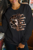 Black Vintage Simplicity Print Letter O Neck Tops
